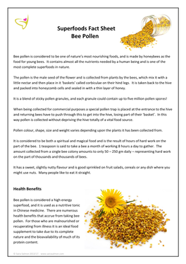 Superfoods Fact Sheet Bee Pollen