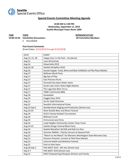 Special Events Committee Meeting Agenda