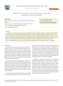 Morphometric Characteristics of Silver Pomfret, Pampus Argenteus from Southern Mon Coastal Areas, Myanmar