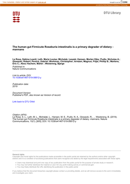 Roseburia Intestinalis Is a Primary Degrader of Dietary - Mannans