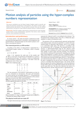 Motion Analysis of Particles Using the Hyper-Complex Numbers Representation