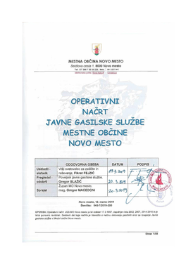 Operativni Gasilski Načrt JGS Na Območju Mestne Občine Novo Mesto