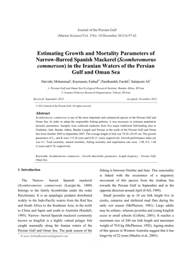 (Scomberomorus Commerson) in the Iranian Waters of the Persian Gulf and Oman Sea