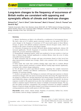 Long-Term Changes to the Frequency of Occurrence of British Moths Are Consistent with Opposing and Synergistic Effects of Climate and Land-Use Changes