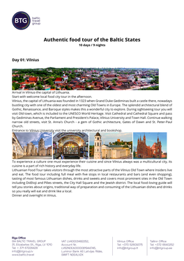 Authentic Food Tour of the Baltic States 10 Days / 9 Nights