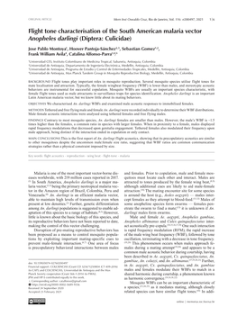 Flight Tone Characterisation of the South American Malaria Vector Anopheles Darlingi (Diptera: Culicidae)