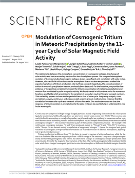 Modulation of Cosmogenic Tritium in Meteoric Precipitation by the 11