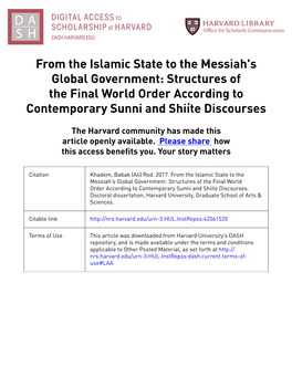 From the Islamic State to the Messiah's Global Government: Structures of the Final World Order According to Contemporary Sunni and Shiíte Discourses