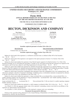 BECTON, DICKINSON and COMPANY (Exact Name of Registrant As Specified in Its Charter) New Jersey 22-0760120 (State Or Other Jurisdiction of (I.R.S