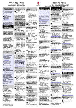 Orari D'apertura Opening Hours