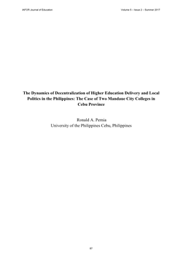 The Dynamics of Decentralization of Higher Education Delivery and Local Politics in the Philippines: the Case of Two Mandaue City Colleges in Cebu Province