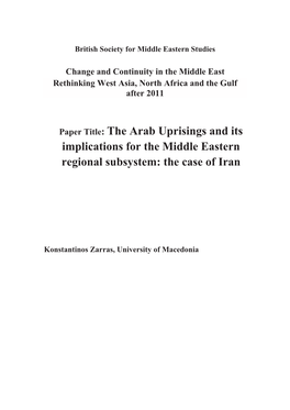 The Arab Uprisings and Its Implications for the Middle Eastern Regional Subsystem: the Case of Iran