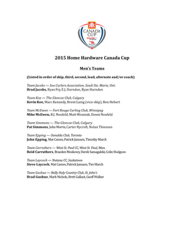 2015 Home Hardware Canada Cup