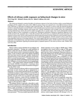 Effects of Nitrous Oxide Exposure on Behavioral Changes in Mice