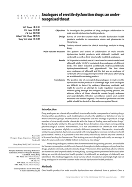 Analogues of Erectile Dysfunction Drugs: an Under- ARTICLE Recognised Threat