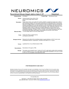 Recombinant Mouse Integrin Alpha X Beta 2, CF Datasheet Catalog Number: PR15089CF Product Type: Recombinant Protein