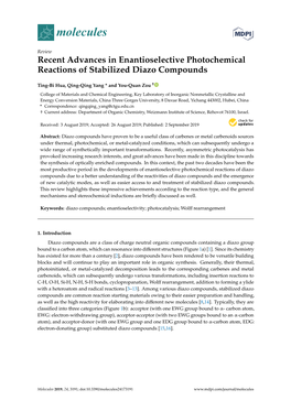 Recent Advances in Enantioselective Photochemical Reactions of Stabilized Diazo Compounds