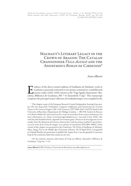 Machaut's Literary Legacy in the Crown of Aragon: the Catalan Chansonnier Vega-Aguiló and the Anonymous Roman De Cardenois*