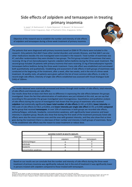 Side Effects of Zolpidem and Temazepam in Treating Primary Insomnia V