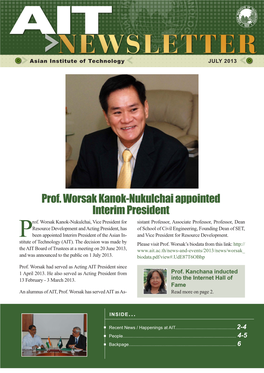 Prof. Worsak Kanok-Nukulchai Appointed Interim President Rof