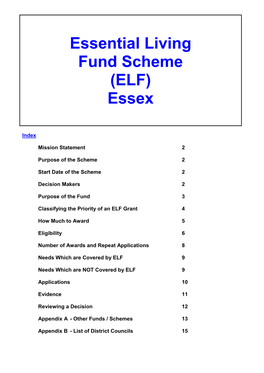 Essential Living Fund Scheme (ELF) Essex