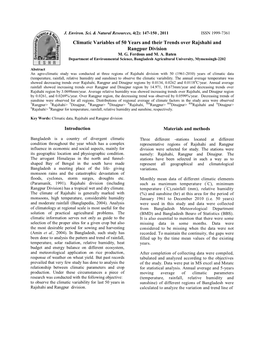 Climatic Variables of 50 Years and Their Trends Over Rajshahi and Rangpur Division M