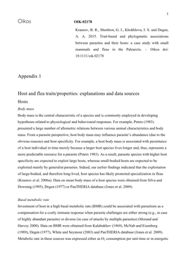 Appendix 1 Host and Flea Traits/Properties