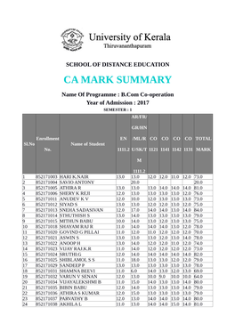 Final Internal Marks of First Semester Bcom Co-Operation