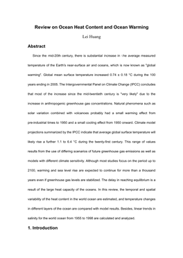 Review on Ocean Heat Content and Ocean Warming