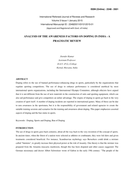 Analysis of the Awareness Factors on Doping in India - a Pragmatic Review