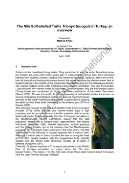 The Nile Soft-Shelled Turtle Trionyx Triunguis in Turkey, an Overview