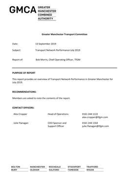 Transport Network Performance July 2019