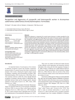 Sociobiology 62(1): 28-33 (March, 2015) DOI: 10.13102/Sociobiology.V62i1.28-33