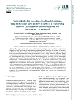 Periprosthetic Hip Infections in a Swedish Regional Hospital Between