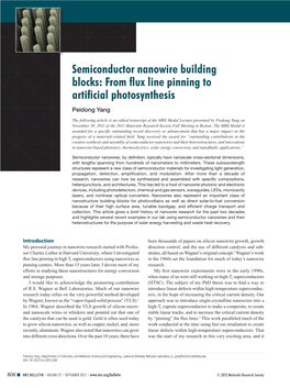 Semiconductor Nanowire Building Blocks: from ﬂ Ux Line Pinning to Artiﬁ Cial Photosynthesis Peidong Yang