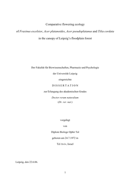 Comparative Flowering Ecology of Fraxinus Excelsior, Acer