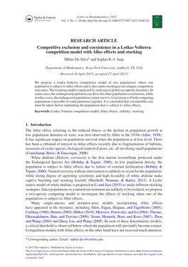 Competitive Exclusion and Coexistence in a Lotka–Volterra Competition Model with Allee Effects and Stocking Mihiri De Silva∗ and Sophia R.-J