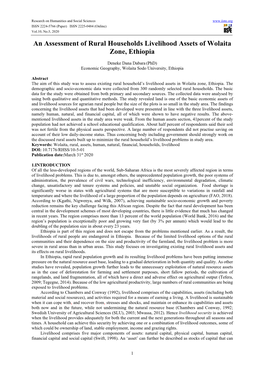 An Assessment of Rural Households Livelihood Assets of Wolaita Zone, Ethiopia