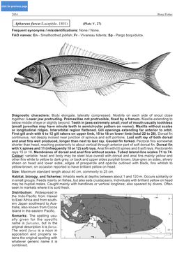 Aphareus Furca (Lacepède, 1801) (Plate V, 27) Frequent Synonyms / Misidentifications: None / None