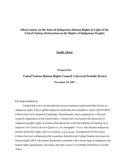 Observations on the State of Indigenous Human Rights in Light of the United Nations Declaration on the Rights of Indigenous Peoples