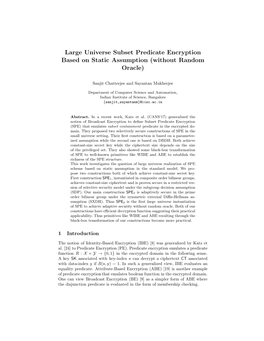 Large Universe Subset Predicate Encryption Based on Static Assumption (Without Random Oracle)