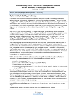 Technology Data Sheet Nuclear Material (NM)