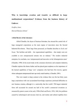 Why Is Knowledge Creation and Transfer So Difficult in Large Multinational Corporations? Evidence from the Business History Of