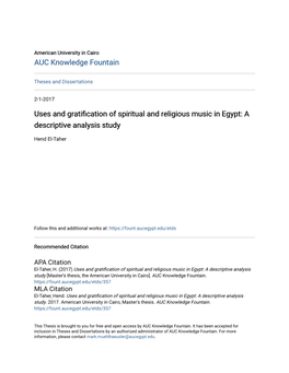 Uses and Gratification of Spiritual and Religious Music in Egypt: a Descriptive Analysis Study