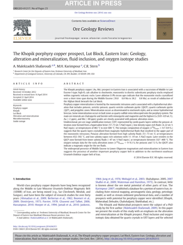 The Khopik Porphyry Copper Prospect, Lut Block, Eastern Iran: Geology, Alteration and Mineralization, ﬂuid Inclusion, and Oxygen Isotope Studies