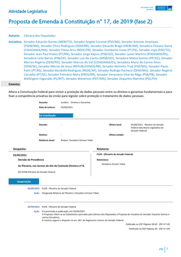 Proposta De Emenda À Constituição N° 17, De 2019 (Fase 2)