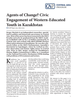 Agents of Change? Civic Engagement of Western-Educated Youth in Kazakhstan CAP Paper 222, July 2019