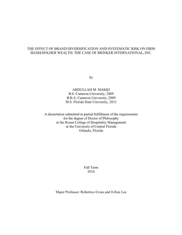 The Effect of Brand Diversification and Systematic Risk on Firm Shareholder Wealth: the Case of Brinker International, Inc