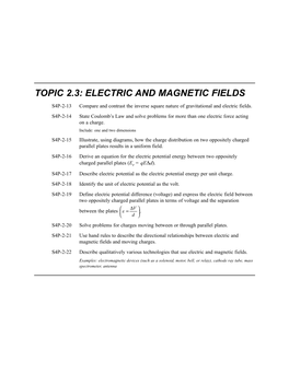 Topic 2.3: Electric and Magnetic Fields