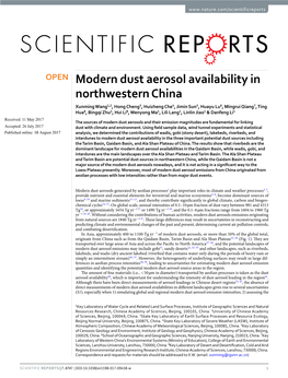 Modern Dust Aerosol Availability in Northwestern China